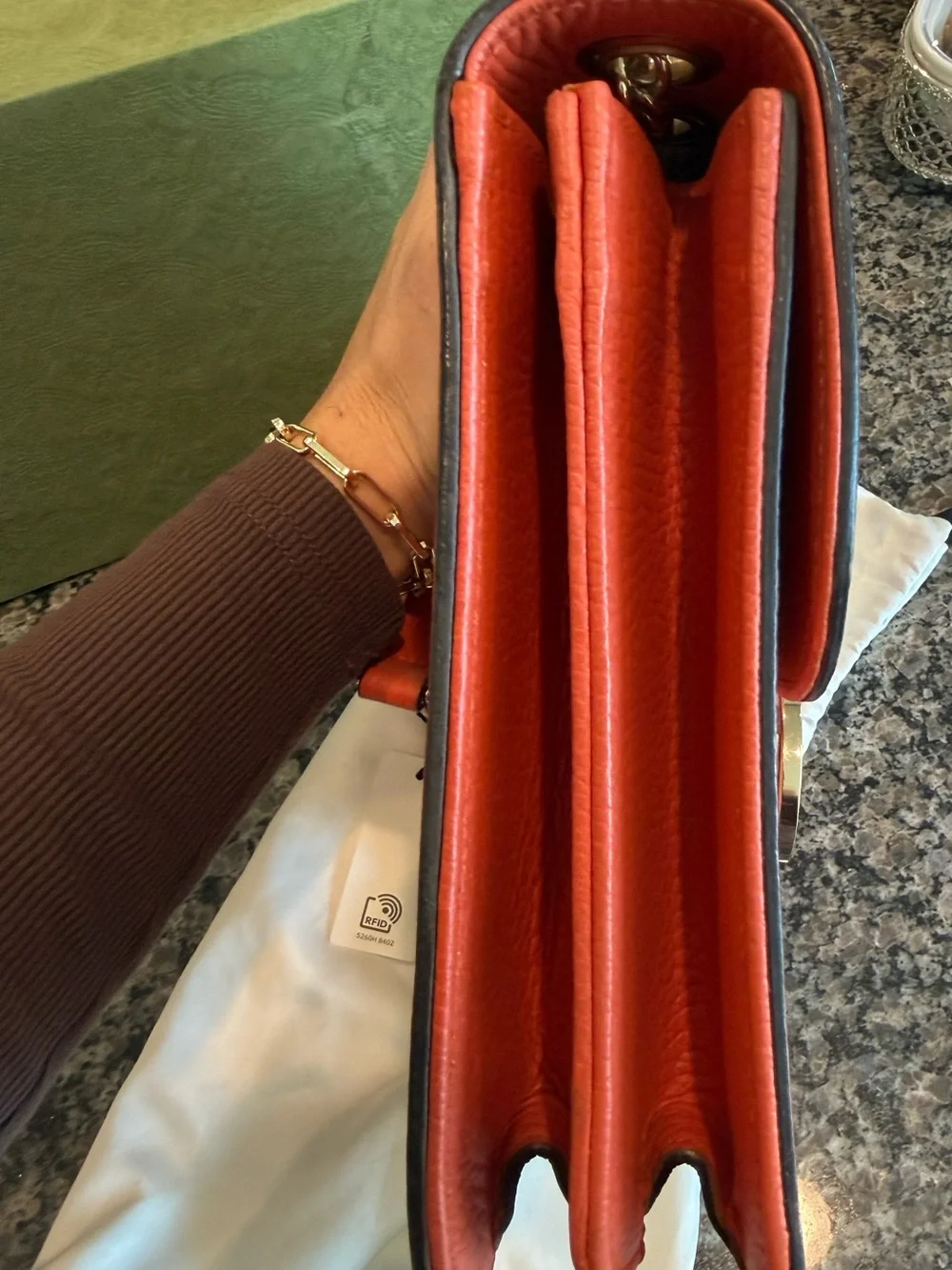 Gucci Coral Leather Chain Shoulder Bag with Gold Hardware